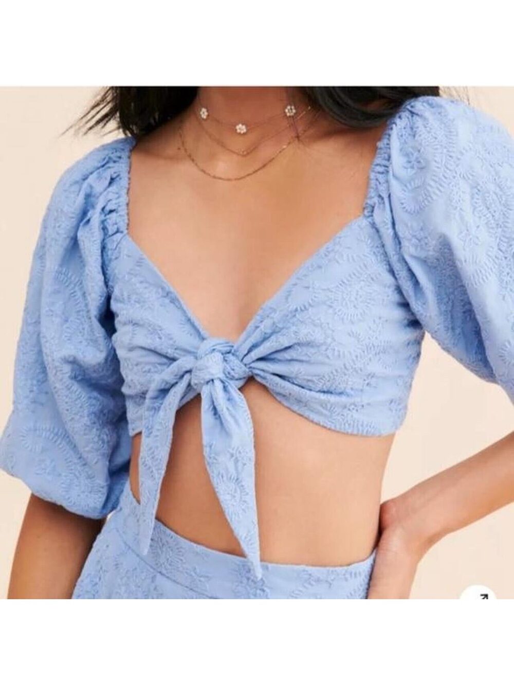 MINK PINK  Geneva Crop Top tie front embroidered [COPY]